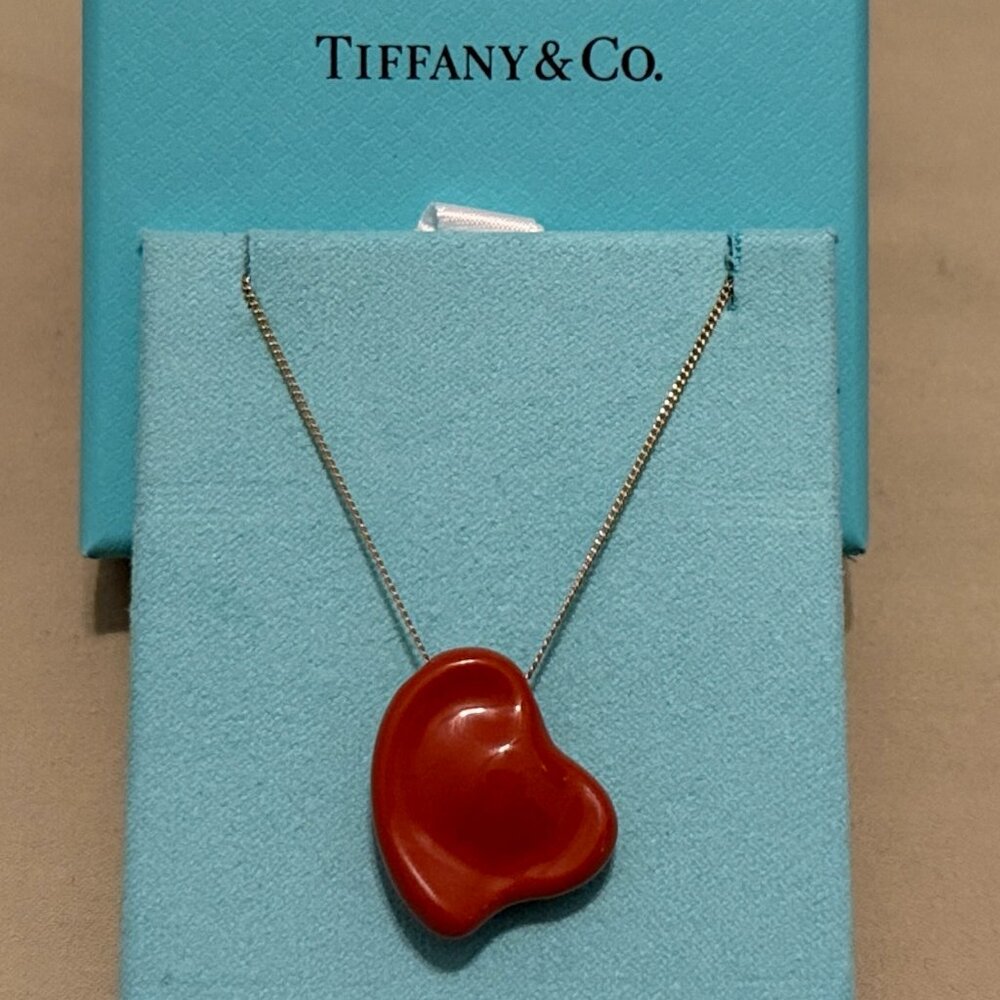 Rare TIFFANY & CO. x Elsa Peretti Full Heart Jasper Pendant 18k Necklace